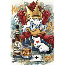 Lade das Bild in den Galerie-Viewer, Aluminiumbild gebürstet Coole Poker Ente mit Krone und Geld Hochformat