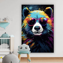 Lade das Bild in den Galerie-Viewer, Leinwandbild Bunter Panda mit Sonnenbrille Street Art Hochformat