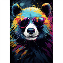 Lade das Bild in den Galerie-Viewer, Aluminiumbild gebürstet Bunter Panda mit Sonnenbrille Street Art Hochformat