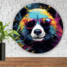 Lade das Bild in den Galerie-Viewer, Aluminiumbild gebürstet Bunter Panda mit Sonnenbrille Street Art Kreis