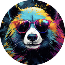 Lade das Bild in den Galerie-Viewer, Aluminiumbild gebürstet Bunter Panda mit Sonnenbrille Street Art Kreis