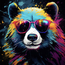 Lade das Bild in den Galerie-Viewer, Aluminiumbild Bunter Panda mit Sonnenbrille Street Art Quadrat