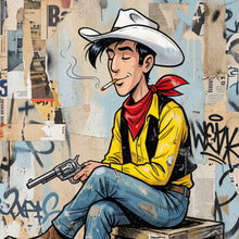 Lade das Bild in den Galerie-Viewer, Poster Cooler Cowboy auf urbanem Hintergrund Quadrat