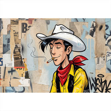 Lade das Bild in den Galerie-Viewer, Aluminiumbild gebürstet Cooler Cowboy auf urbanem Hintergrund Querformat