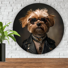 Lade das Bild in den Galerie-Viewer, Aluminiumbild Cooler kleiner Hund mit Lederjacke und Brille Kreis
