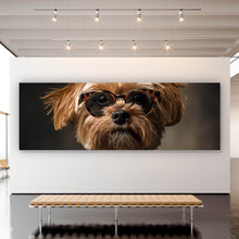 Lade das Bild in den Galerie-Viewer, Aluminiumbild gebürstet Cooler kleiner Hund mit Lederjacke und Brille Panorama