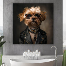 Lade das Bild in den Galerie-Viewer, Spannrahmenbild Cooler kleiner Hund mit Lederjacke und Brille Quadrat