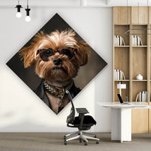 Lade das Bild in den Galerie-Viewer, Leinwandbild Cooler kleiner Hund mit Lederjacke und Brille Raute