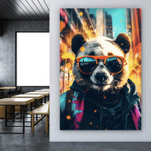 Lade das Bild in den Galerie-Viewer, Leinwandbild Cooler Panda mit Sonnenbrille Street Art Hochformat
