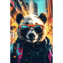 Lade das Bild in den Galerie-Viewer, Leinwandbild Cooler Panda mit Sonnenbrille Street Art Hochformat