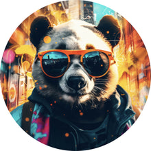 Lade das Bild in den Galerie-Viewer, Aluminiumbild gebürstet Cooler Panda mit Sonnenbrille Street Art Kreis