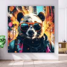 Lade das Bild in den Galerie-Viewer, Leinwandbild Cooler Panda mit Sonnenbrille Street Art Quadrat