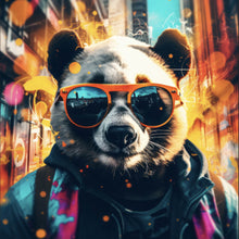 Lade das Bild in den Galerie-Viewer, Leinwandbild Cooler Panda mit Sonnenbrille Street Art Quadrat