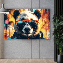 Lade das Bild in den Galerie-Viewer, Aluminiumbild gebürstet Cooler Panda mit Sonnenbrille Street Art Querformat