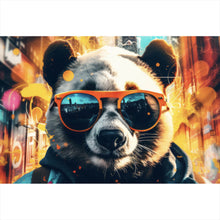 Lade das Bild in den Galerie-Viewer, Acrylglasbild Cooler Panda mit Sonnenbrille Street Art Querformat