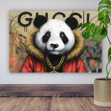 Lade das Bild in den Galerie-Viewer, Aluminiumbild gebürstet Cooler Pandabär im Street Art Style Querformat