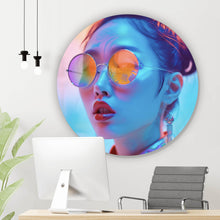 Lade das Bild in den Galerie-Viewer, Aluminiumbild gebürstet Cooles asiatisches Frauenportrait Kreis