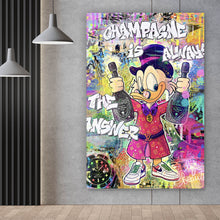 Lade das Bild in den Galerie-Viewer, Aluminiumbild Dagobert mit Champagner Pop Art Hochformat