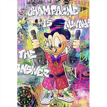 Lade das Bild in den Galerie-Viewer, Aluminiumbild gebürstet Dagobert mit Champagner Pop Art Hochformat