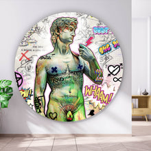 Lade das Bild in den Galerie-Viewer, Aluminiumbild gebürstet David Statue bunte Illustration Street Art Kreis