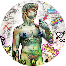 Lade das Bild in den Galerie-Viewer, Aluminiumbild gebürstet David Statue bunte Illustration Street Art Kreis
