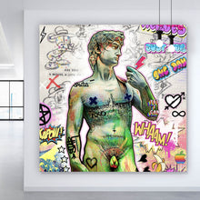 Lade das Bild in den Galerie-Viewer, Leinwandbild David Statue bunte Illustration Street Art Quadrat
