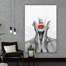 Lade das Bild in den Galerie-Viewer, Aluminiumbild Digital Art Frau Mit Roten Lippen Hochformat