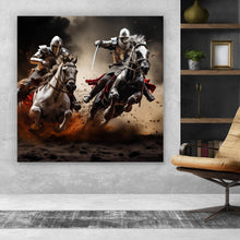Lade das Bild in den Galerie-Viewer, Poster Dramatische Ritter auf stürmischen Schlachtrossen Quadrat