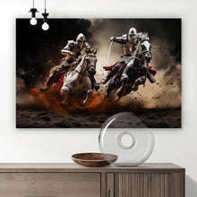 Lade das Bild in den Galerie-Viewer, Acrylglasbild Dramatische Ritter auf stürmischen Schlachtrossen Querformat