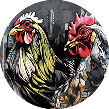 Lade das Bild in den Galerie-Viewer, Aluminiumbild gebürstet Drei bunte Hühner Digital Art Kreis