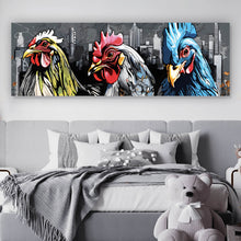 Lade das Bild in den Galerie-Viewer, Poster Drei bunte Hühner Digital Art Panorama