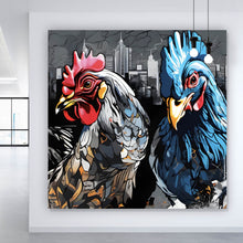 Lade das Bild in den Galerie-Viewer, Poster Drei bunte Hühner Digital Art Quadrat