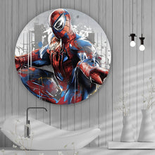 Lade das Bild in den Galerie-Viewer, Aluminiumbild gebürstet Dynamischer Superheld in Aktion Kreis