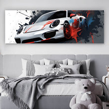 Lade das Bild in den Galerie-Viewer, Acrylglasbild Dynamisches Auto mit Farbspritzer Hintergrund Panorama
