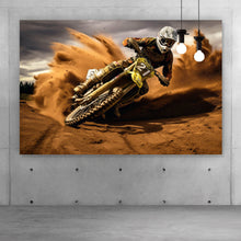 Lade das Bild in den Galerie-Viewer, Aluminiumbild gebürstet Dynamisches Motocross in vollem Schwung Querformat