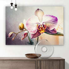Lade das Bild in den Galerie-Viewer, Leinwandbild Edle Aquarell Orchidee Querformat