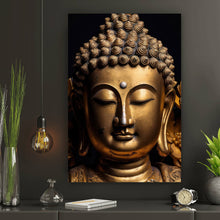 Lade das Bild in den Galerie-Viewer, Spannrahmenbild Edle Buddha Statue mit floralen Details Hochformat