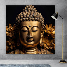 Lade das Bild in den Galerie-Viewer, Acrylglasbild Edle Buddha Statue mit floralen Details Quadrat