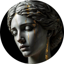 Lade das Bild in den Galerie-Viewer, Aluminiumbild gebürstet Edle moderne Skulptur mit goldenen Akzenten Kreis