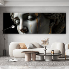 Lade das Bild in den Galerie-Viewer, Leinwandbild Edle moderne Skulptur mit goldenen Akzenten Panorama