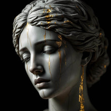 Lade das Bild in den Galerie-Viewer, Leinwandbild Edle moderne Skulptur mit goldenen Akzenten Quadrat