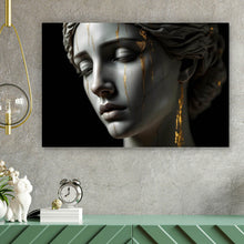 Lade das Bild in den Galerie-Viewer, Leinwandbild Edle moderne Skulptur mit goldenen Akzenten Querformat