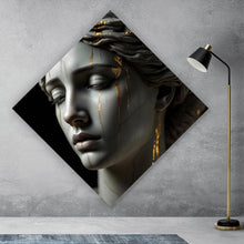 Lade das Bild in den Galerie-Viewer, Acrylglasbild Edle moderne Skulptur mit goldenen Akzenten Raute