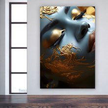 Lade das Bild in den Galerie-Viewer, Aluminiumbild gebürstet Edles Gesicht mit goldenen Details Hochformat