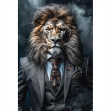 Lade das Bild in den Galerie-Viewer, Leinwandbild Edles Löwenporträt im eleganten Anzug Hochformat