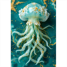 Lade das Bild in den Galerie-Viewer, Leinwandbild Edles Quallenmotiv mit floralen Details Hochformat