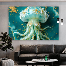 Lade das Bild in den Galerie-Viewer, Poster Edles Quallenmotiv mit floralen Details Querformat