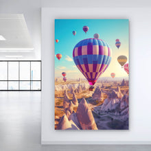 Lade das Bild in den Galerie-Viewer, Acrylglasbild Eindrucksvolle Ballonfahrt über Landschaft Hochformat