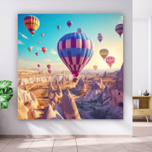 Lade das Bild in den Galerie-Viewer, Acrylglasbild Eindrucksvolle Ballonfahrt über Landschaft Quadrat
