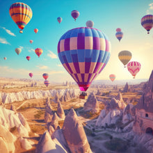 Lade das Bild in den Galerie-Viewer, Aluminiumbild gebürstet Eindrucksvolle Ballonfahrt über Landschaft Quadrat